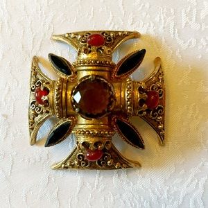 Vintage Signed Maltese Cross Brooch / Pendant Jewelry